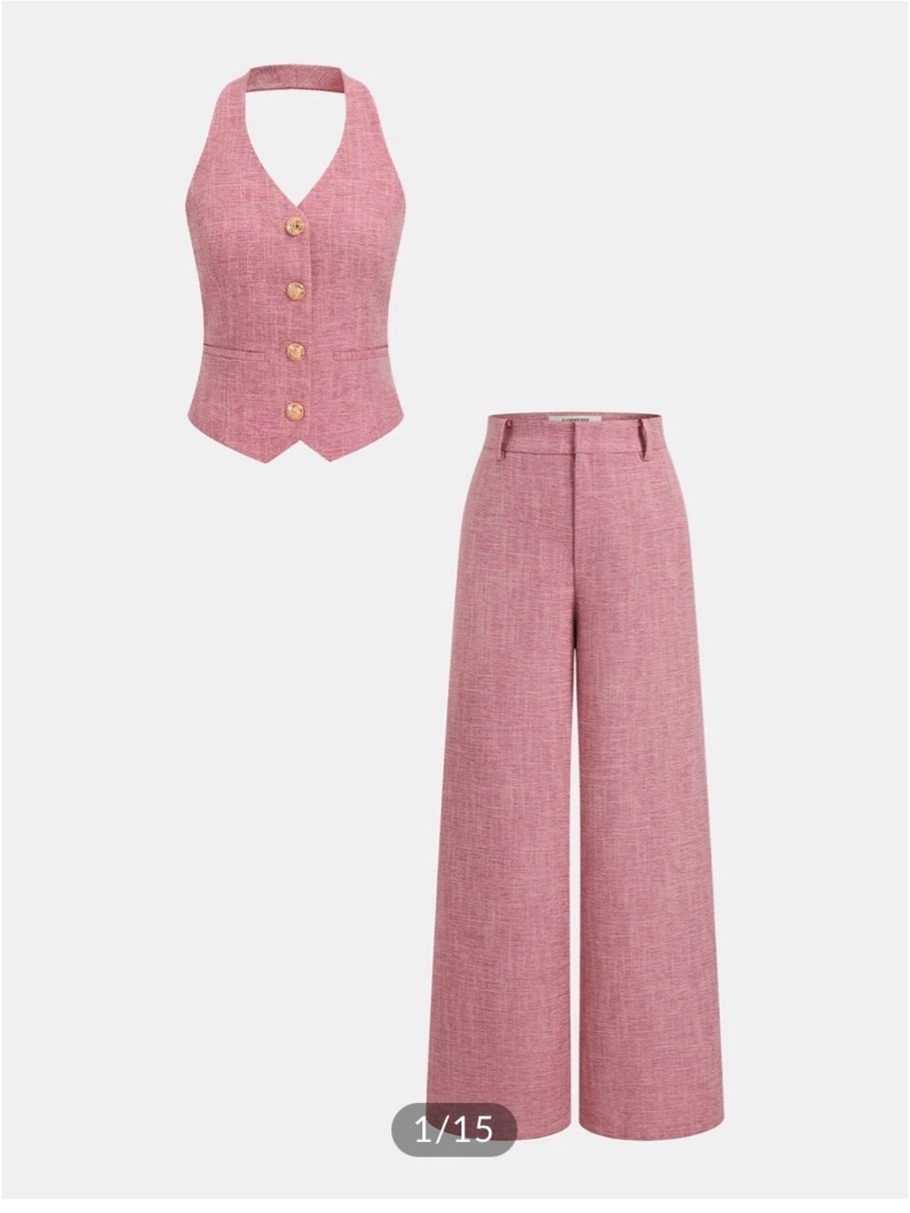 Commense Pink Halter Waistcoat and Wide-Leg Trousers Set